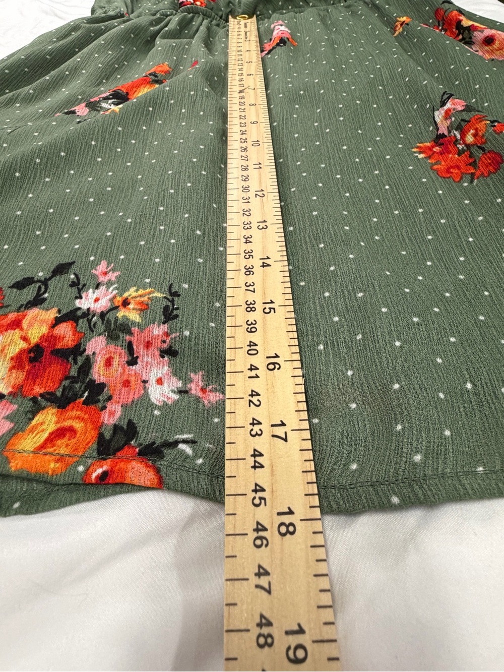 Olive Green Bright Floral Front Wrap Dress With White Polka Dots Size Medium - Picture 8 of 10